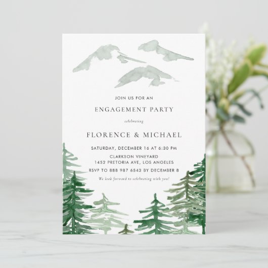 Waterverf Forest Winter Woodland Engagement Party Kaart