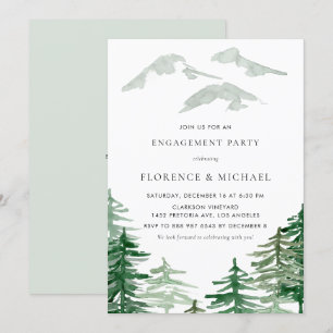 Waterverf Forest Winter Woodland Engagement Party Kaart