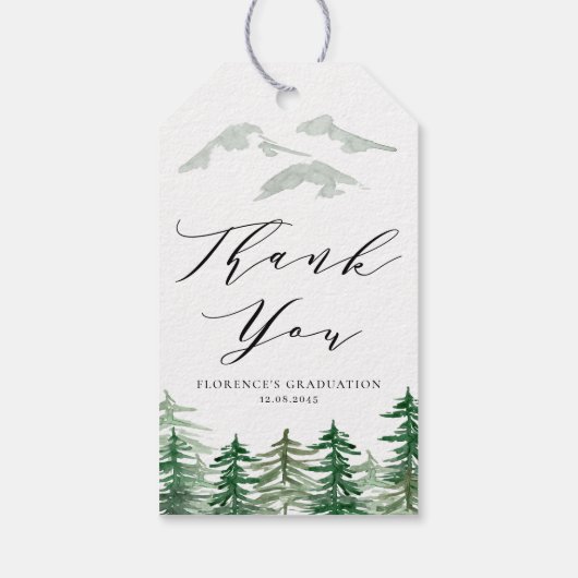 Waterverf Forest Woodland Afstuderen Dank u Cadeaulabel (Achterkant)