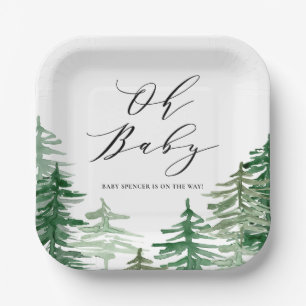 Waterverf Forest Woodland Baby shower Papieren Bordje