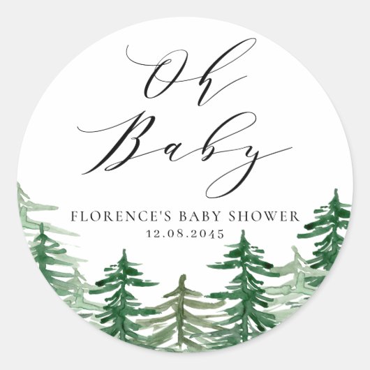 Waterverf Forest Woodland Baby shower Ronde Sticker (Voorkant)
