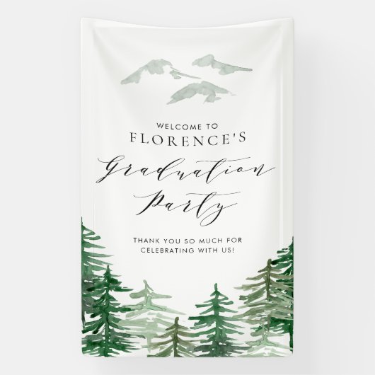 Waterverf Forest Woodland Graduation Party Spandoek (Verticaal)