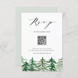 Waterverf Forest Woodland QR Code Huwelijk RSVP Kaartje