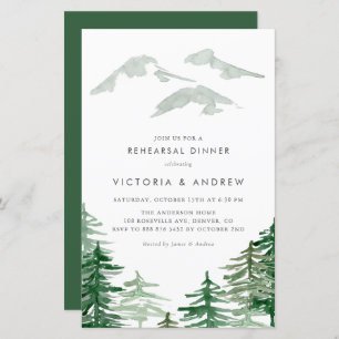 Waterverf Forest Woodland Rehearsal Dinner Invite