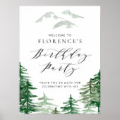 Waterverf Forest Woodland Verjaardagsfeest Welkom Poster (Voorkant)