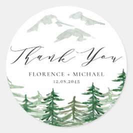 Waterverf Forest Woodland Wedding Dank u Ronde Sticker