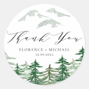 Waterverf Forest Woodland Wedding Dank u Ronde Sticker