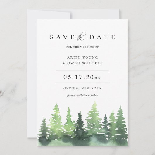 Waterverf Forest Woodland Wedding Save the Date Aankondiging (Voorkant)