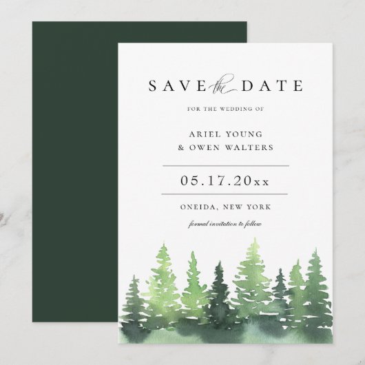 Waterverf Forest Woodland Wedding Save the Date Aankondiging (Voorkant / Achterkant)