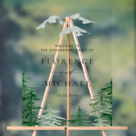 Waterverf Forest Woodland Winter Engagement Party Acryl Bord (Neutraal)