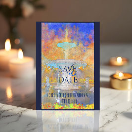 Waterverf Forsyth Fontein bij nacht Save The Date Aankondigingskaart