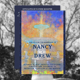 Waterverf Forsyth Park fontain bij nachtbruiloft Kaart