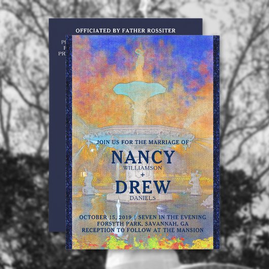 Waterverf Forsyth Park fontain bij nachtbruiloft Kaart