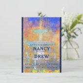 Waterverf Forsyth Park fontain bij nachtbruiloft Kaart (Staand voorkant)