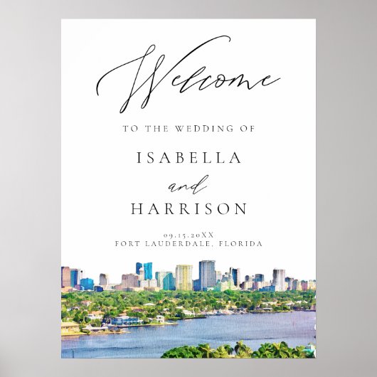 Waterverf Fort Lauderdale Skyline Weddenschap Welk Poster (Voorkant)