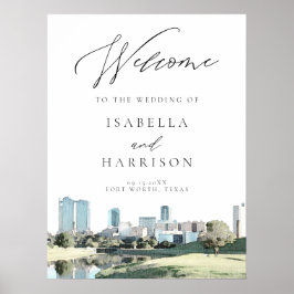 Waterverf Fort Worth Skyline Weddenschap Welkomstt Poster