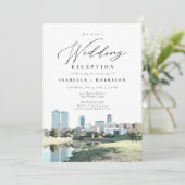 Waterverf Fort Worth Skyline Wedding Reception Kaart (Staand voorkant)