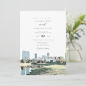 Waterverf Fort Worth Texas City Skyline bruiloft Kaart (Staand voorkant)