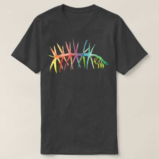 Waterverf Fossil Hallucigenia bij regenboog T-shirt (Design voorkant)