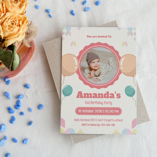 Waterverf Foto Baby Verjaardag Kaart