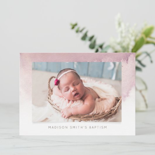 Waterverf Foto Baptisme Party Invitation Save The Date (Staand voorkant)