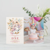 Waterverf foto Eenhoorn Verjaardagsuitnodiging 1e Kaart (Staand voorkant)