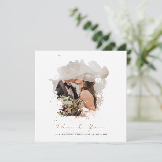 Waterverf foto-effect, bruiloft bedankt kaart (Staand voorkant)