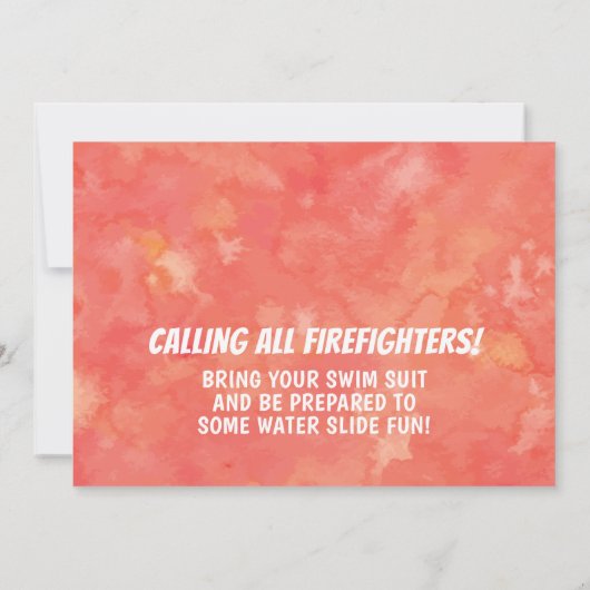 Waterverf Foto Fire Truck Birthday Party Kaart (Achterkant)