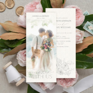 Waterverf Foto Masker Gray Floral Wedding Kaart