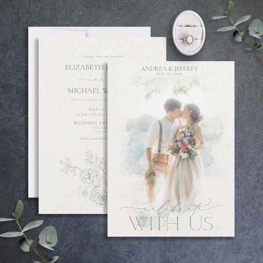 Waterverf Foto Masker Gray Floral Wedding Kaart