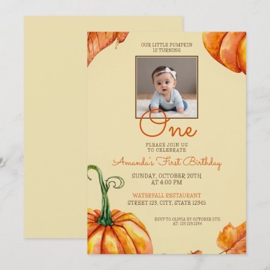 Waterverf foto pompoen Baby 1e verjaardag Kaart (Voorkant / Achterkant)