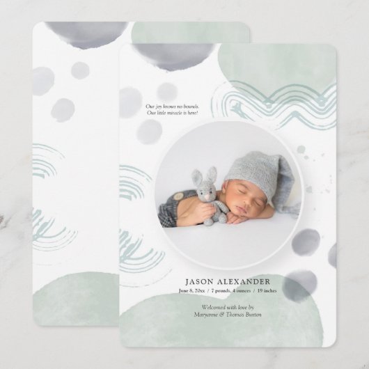 Waterverf Foto Vlek Geboorte Aankondiging (Voorkant / Achterkant)