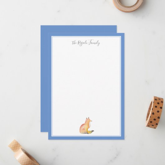 Waterverf Fox - Aangepaste artikelen Notitiekaartje (Voorkant / Achterkant in situ)