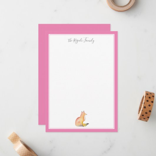 Waterverf Fox - Aangepaste artikelen Notitiekaartje (Voorkant / Achterkant in situ)