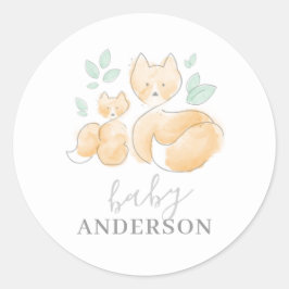 Waterverf Fox Baby Aankondiging Sticker