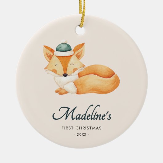 Waterverf Fox Baby eerste kerstdag Keramisch Ornament (Voorkant)