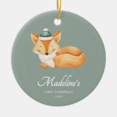 Waterverf Fox Baby eerste kerstgroen Keramisch Ornament (Voorkant)