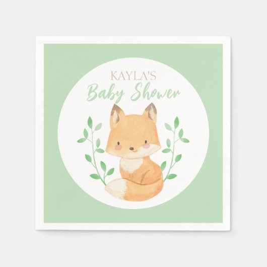 Waterverf Fox Baby shower, aangepast Servet (Voorkant)