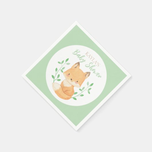Waterverf Fox Baby shower, aangepast Servet (Hoek)