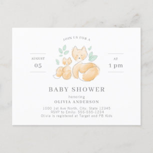 Waterverf Fox Baby shower Briefkaart