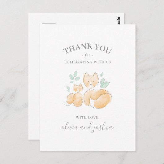 Waterverf Fox Baby shower Dank u Briefkaart (Voorkant / Achterkant)