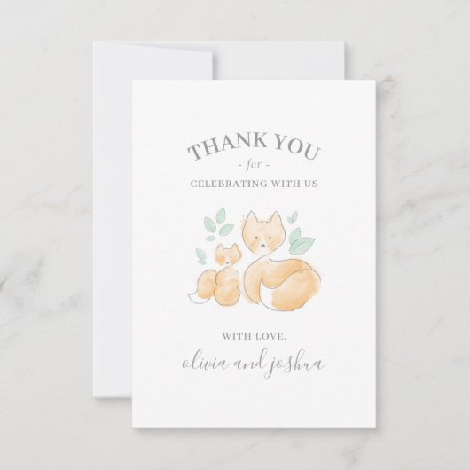 Waterverf Fox Baby shower Dank u kaart (Voorkant)