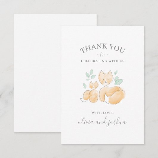 Waterverf Fox Baby shower Dank u kaart (Voorkant / Achterkant)