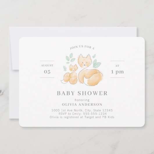 Waterverf Fox Baby shower Kaart (Voorkant)