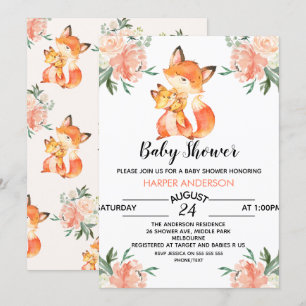 Waterverf Fox Baby shower Uitnodiging