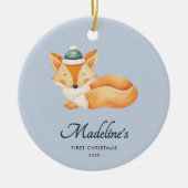 Waterverf Fox Blue Baby Eerste Kerstdag Keramisch Ornament (Voorkant)