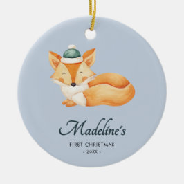 Waterverf Fox Blue Baby Eerste Kerstdag Keramisch Ornament