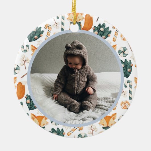 Waterverf Fox Blue Baby Eerste Kerstdag Keramisch Ornament (Achterkant)