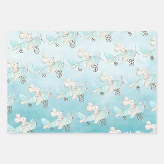 Waterverf Fox Bunny & Mouse Vliegtuigen Inpakpapier Vel (Voorkant)