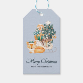 Waterverf Fox Christmas Sleighs Holiday Blue Cadeaulabel